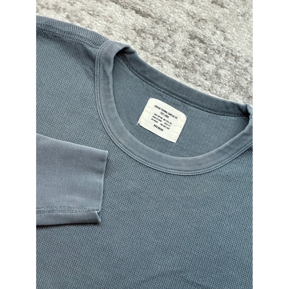 Buck Mason Vintage Thermal Surplus Tee Men Large Blue Waffle Knit Long Sleeve